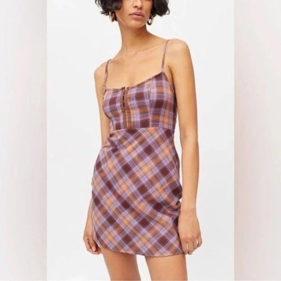 Urban Outfitters Dresses & Skirts - SIZE‎ M Urban Outfitters KEYA Plaid Purple Yellow Hook & Eye Mini Dress